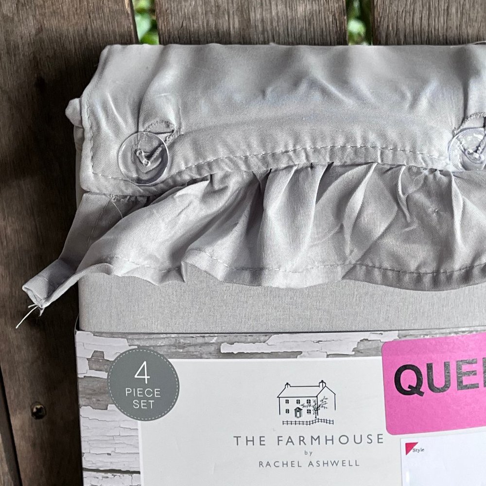 COPY - FARMHOUSE Shabby Chic RUFFLED GRAY QUEEN Sheet Set